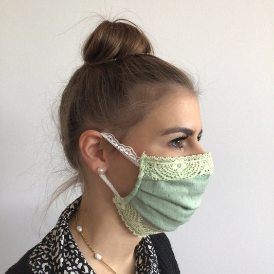 Mask | Bordered Field | Mint Greens | 2-Layers | One Size