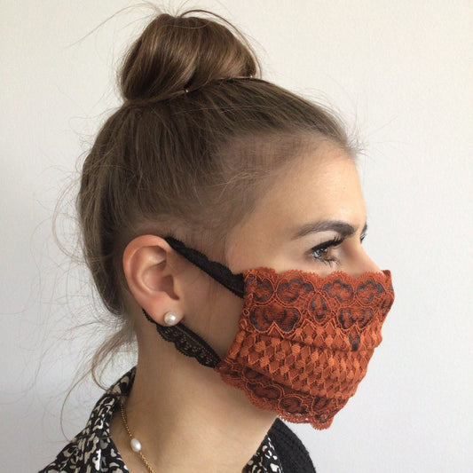 Mask | Checkered Wavy | Orange | 2-Layers | One Size