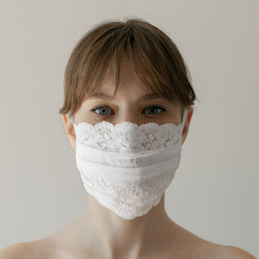 Mask | Flowery Borders | Shiny White | 2-Layers | One Size