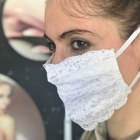 Mask | Flowery Borders | Shiny White | 2-Layers | One Size