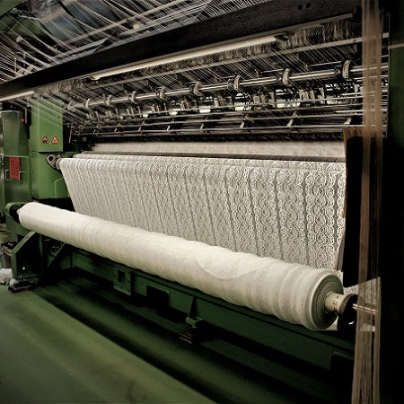 Lace production machine running with CHANTY Lace in the CHANTY production hall in Roedermark, Germany