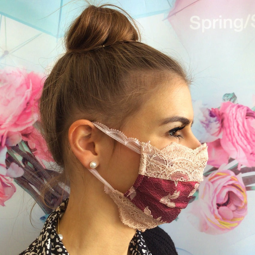 Mask | Winded Leaves | Pink Rose | 2-Layers | One Size