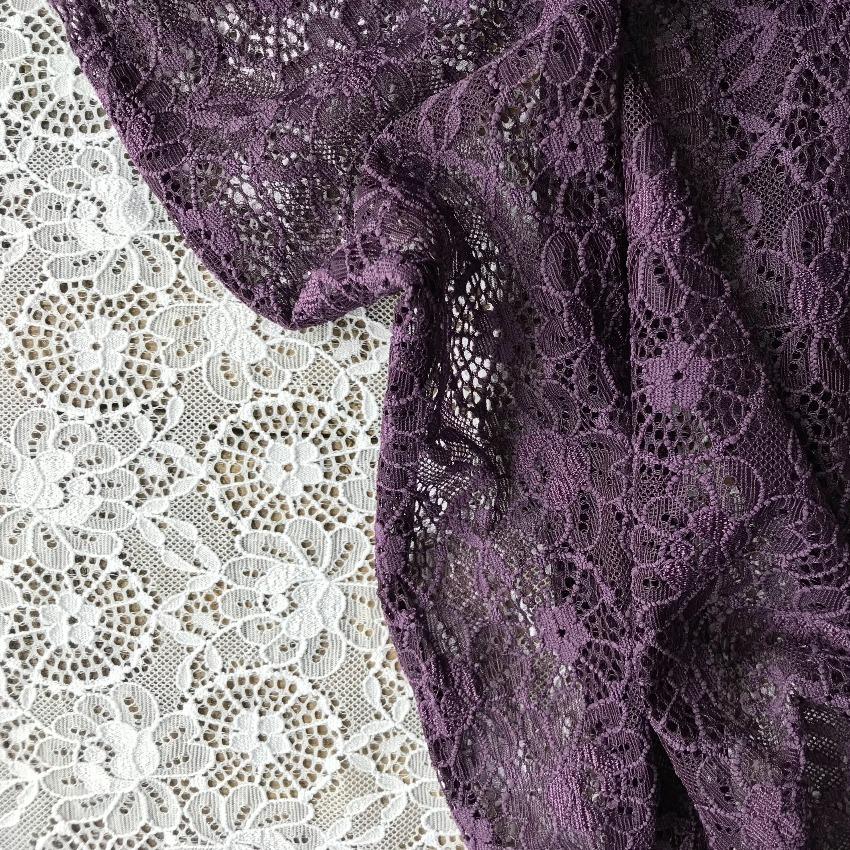 Width 145 cm, TYPE : Elastic, Spitzenstoff, Allover, COLOR : White / Weiß