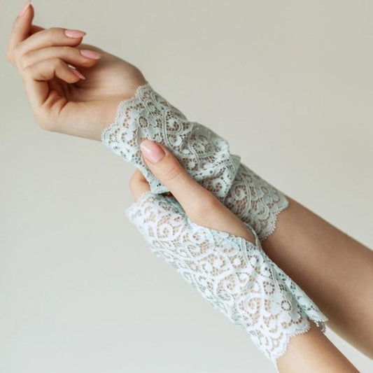 Handschuhe | Baumwolle | Verzierende Blumen | Kristall | One Size