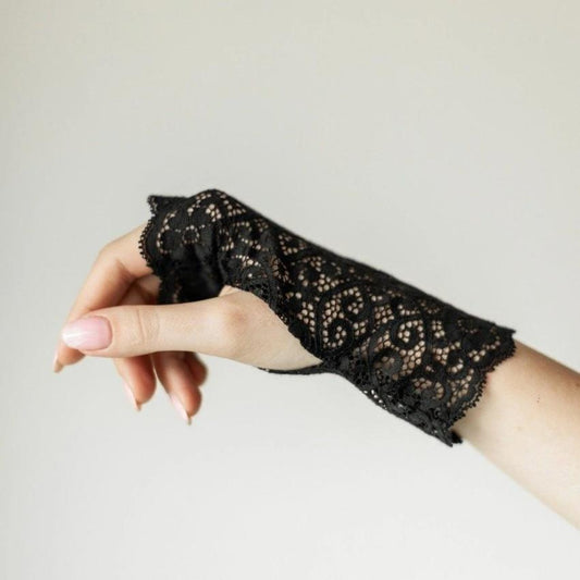 Handschuhe | Baumwolle | Verzierende Blumen | Schwarz | One Size