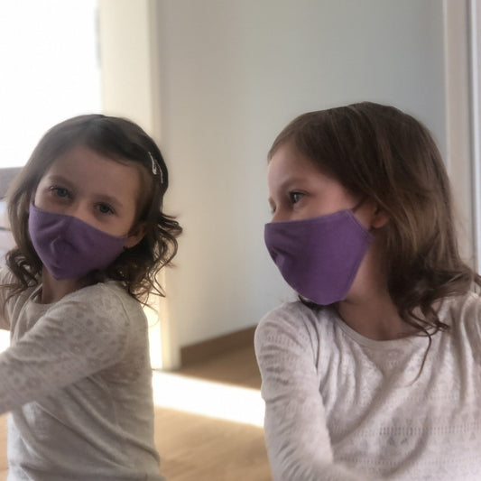Maske | Oval | Violett | Kinder 6-9 | 2-Schichten | Weiche Baumwolle